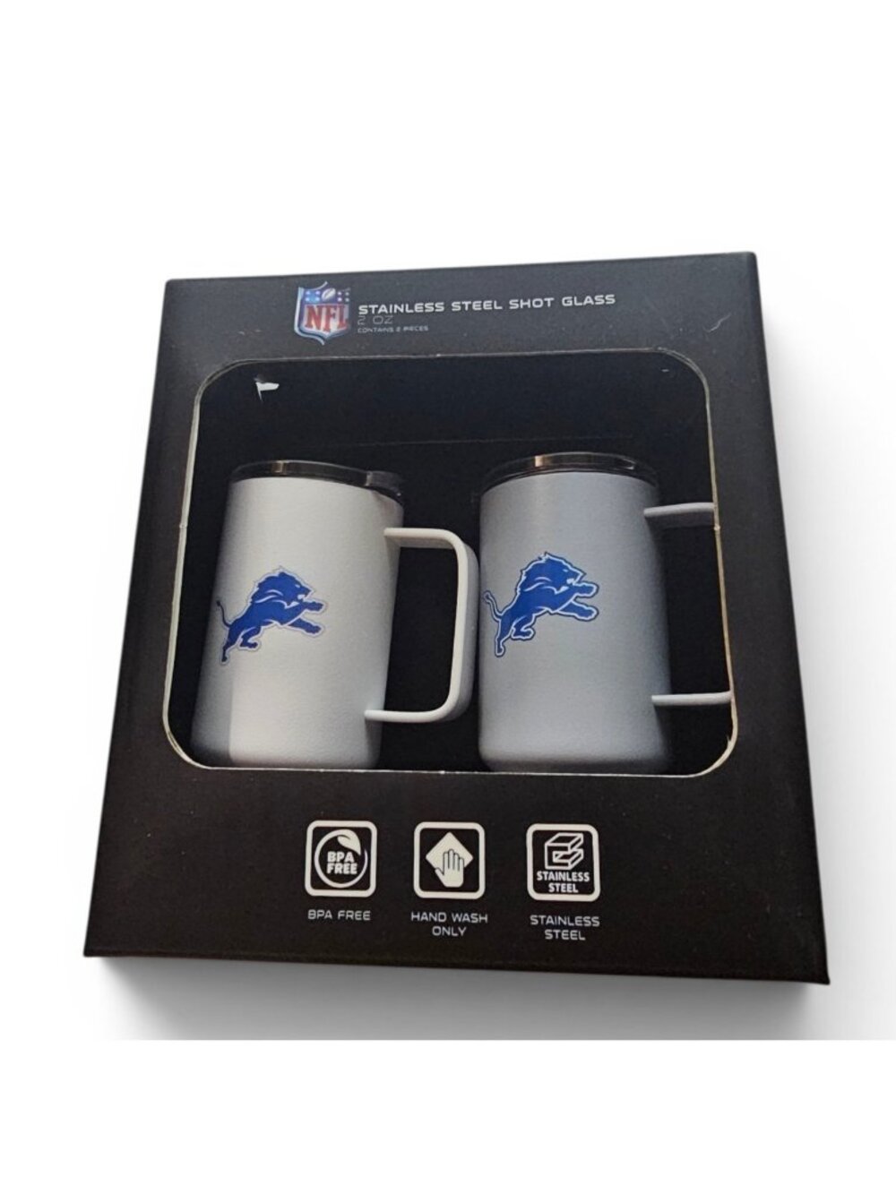 Detroit Lions 2Pack Shot Glass Steins Stainless Steel Metal Straw Vac Seal NFL